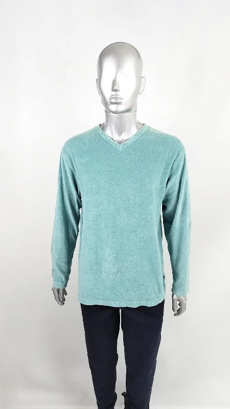 Katherine Hamnett Vintage Mens Turquoise Velour Sweatshirt, 1990s