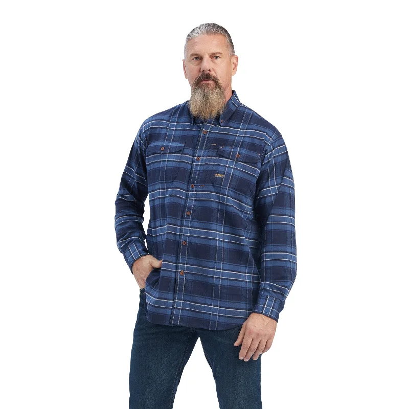 10041605 Ariat Mns Rebar Flannel Durastretch LS Work Shirt Navy