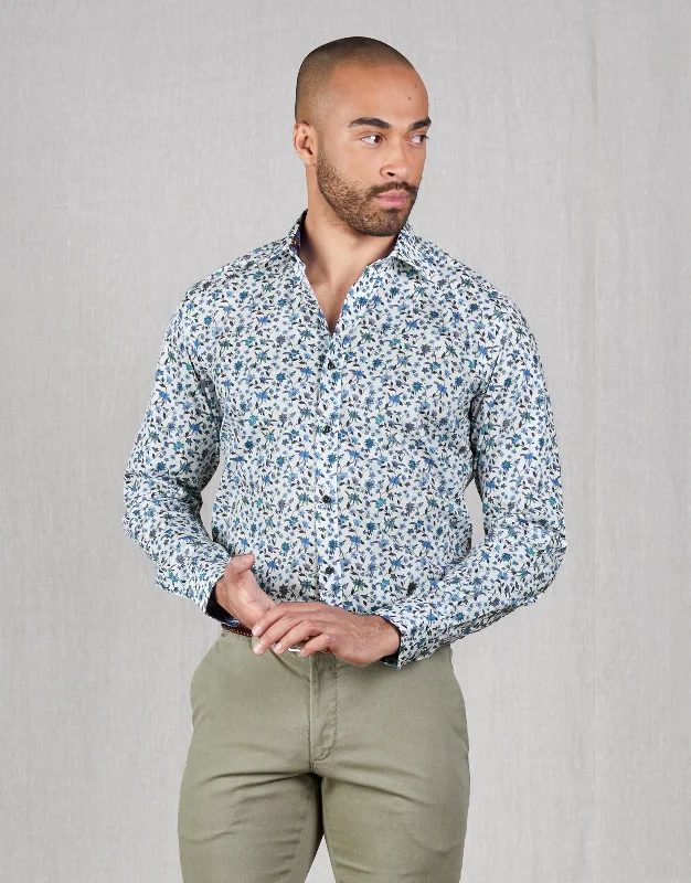 Barbican Blue Floral Print Shirt