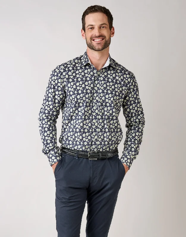 Barbican Blue & Green Floral Print Shirt