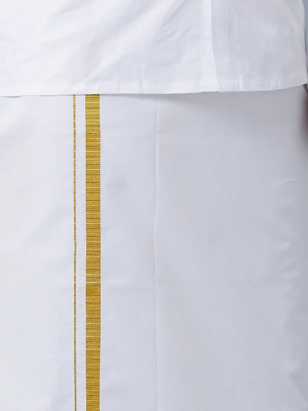 Mens 100% Cotton White Full Sleeves Shirt, Single Dhoti, Towel & Belt Combo