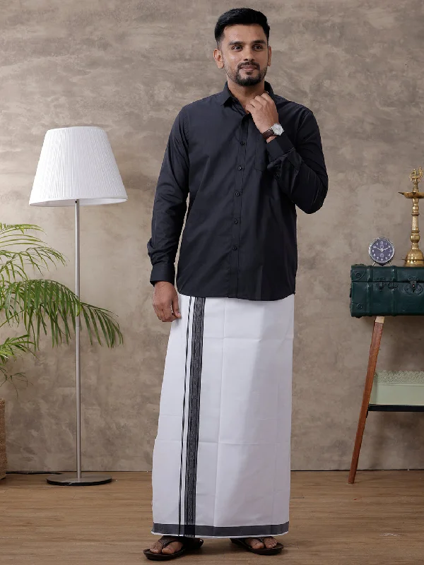 Mens Black Matching Border Dhoti & Full Sleeves Shirt Set Evolution IC10