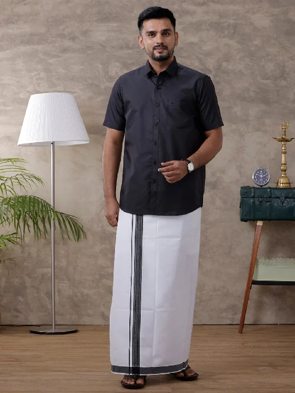 Mens Black Matching Border Dhoti & Half Sleeves Shirt Set Evolution IC10