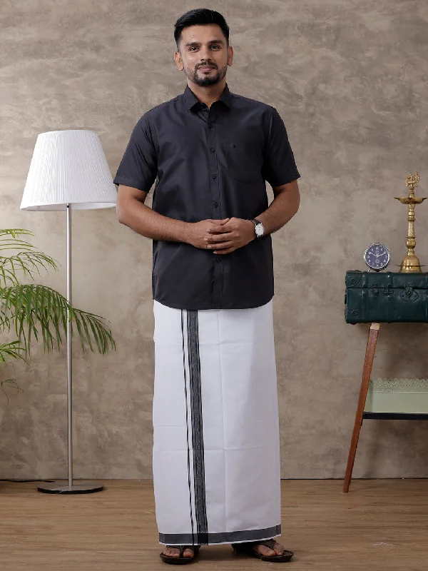 Mens Black Matching Border Dhoti & Half Sleeves Shirt Set Evolution IC10