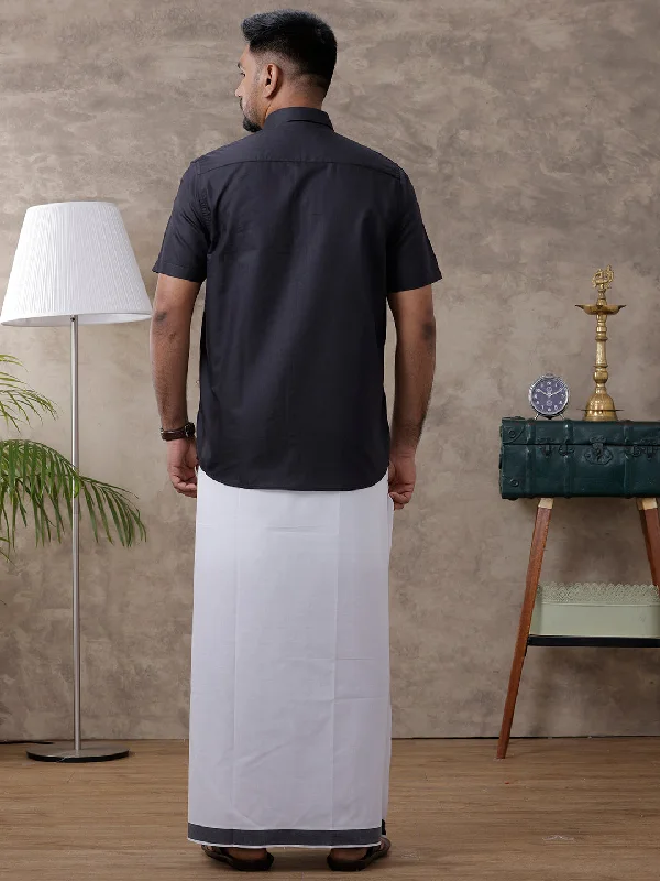 Mens Black Matching Border Dhoti & Half Sleeves Shirt Set Evolution IC10