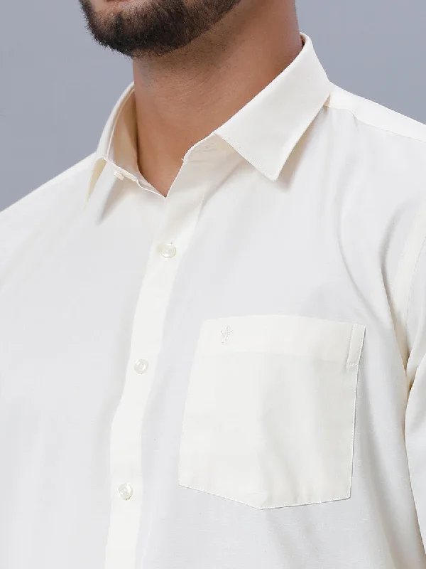 Mens Cream Cotton Full Sleeves Shirt with Gold Jari 1/2