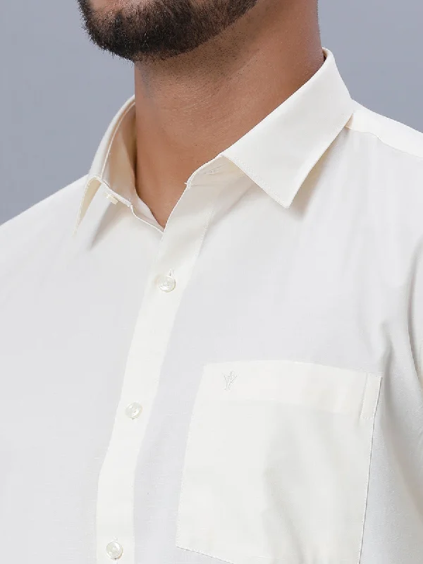 Mens Cream Cotton Full Sleeves Shirt with Single Dhoti Combo