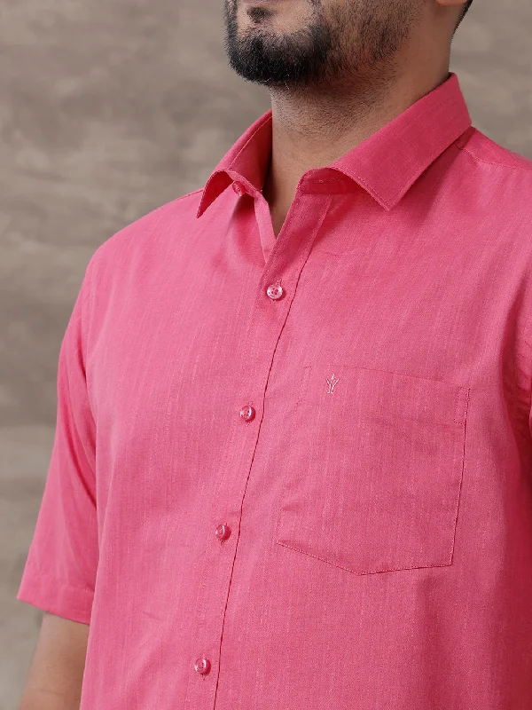 Mens Pink Matching Border Dhoti & Half Sleeves Shirt Set Evolution IC2