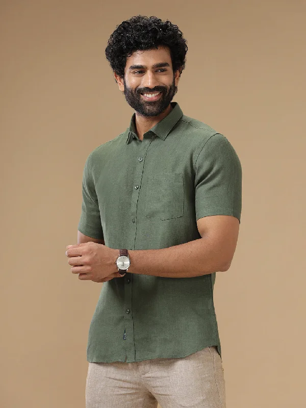 Mens Pure Linen Shirt Green