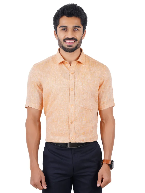 Mens Pure Linen Shirt Pale Orange