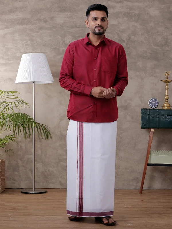 Mens Purple Matching Border Dhoti & Full Sleeves Shirt Set Evolution IC6