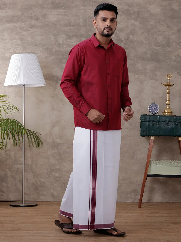 Mens Purple Matching Border Dhoti & Full Sleeves Shirt Set Evolution IC6