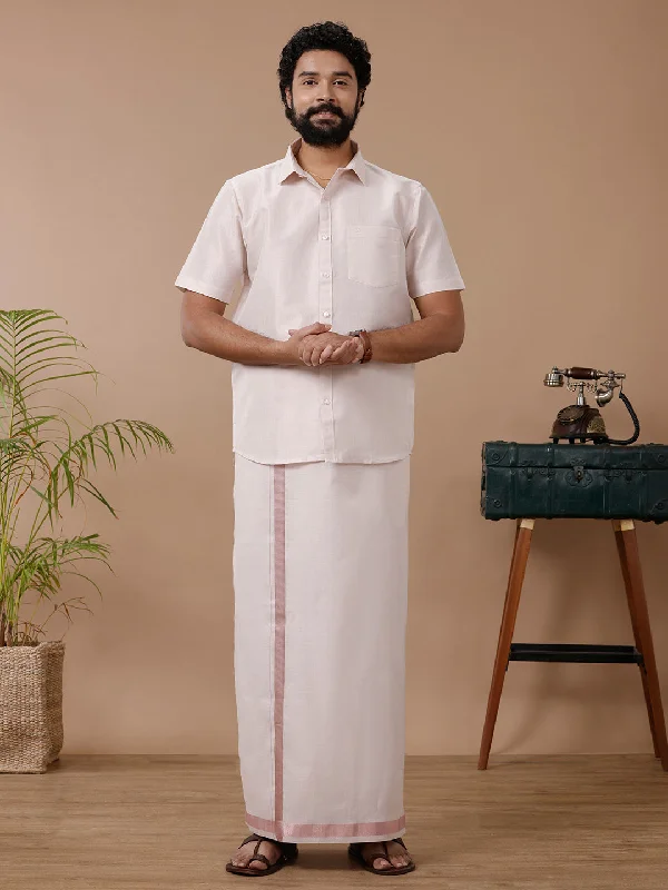 Mens Tissue Rose Gold Dhoti & Half Sleeves Shirt Set