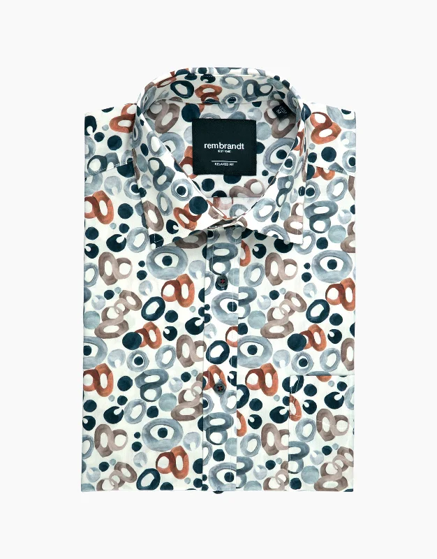 Sinatra White Blue and Rust Geometric Shirt