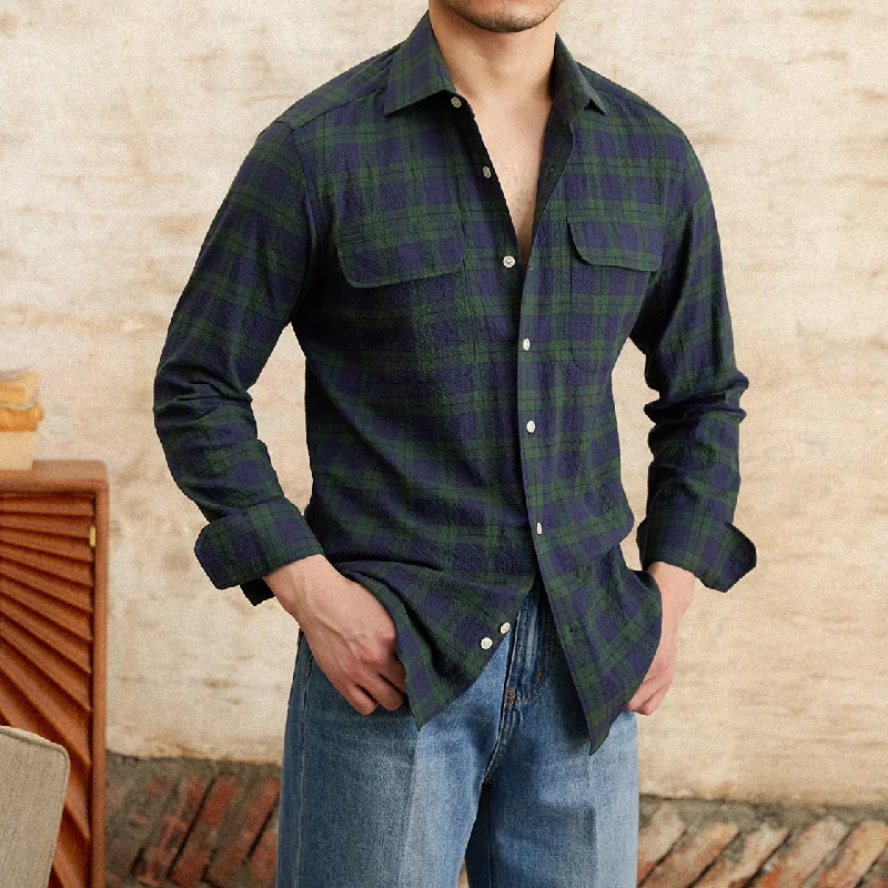 Toronto Cotton Plaid Seersucker Long Sleeve Shirt