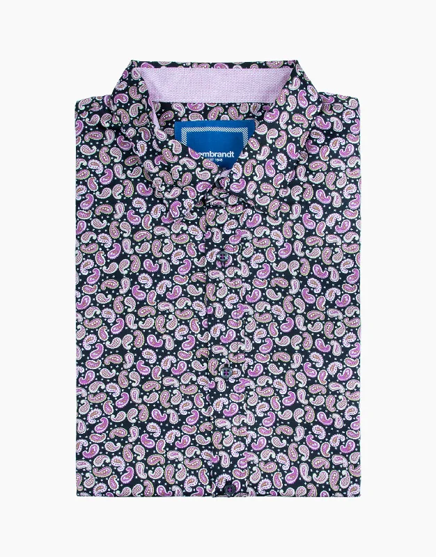 Waihi Black & Pink Paisley Short Sleeve Shirt