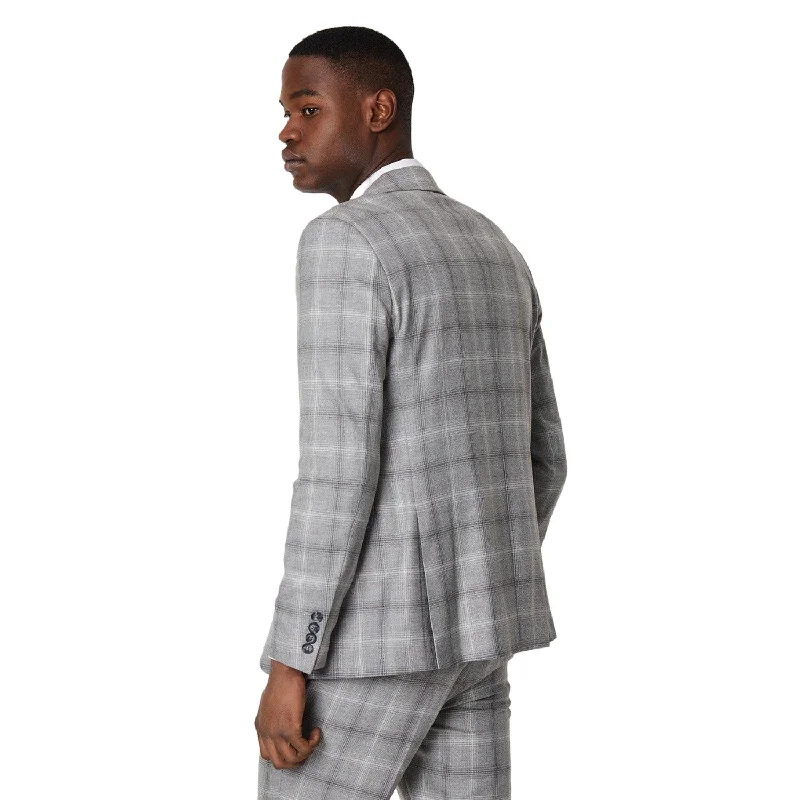 Burton Mens Fine Checked Single-Breasted Slim Suit Jacket