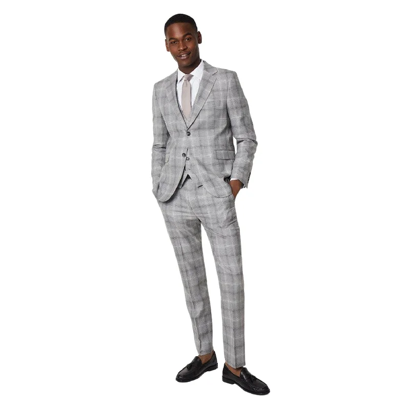 Burton Mens Fine Checked Single-Breasted Slim Suit Jacket