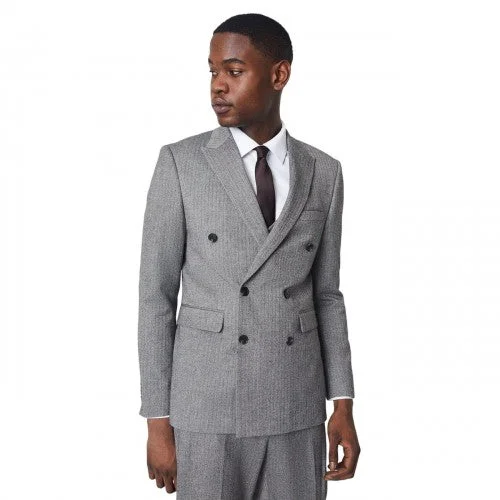 Burton Mens Herringbone Double-Breasted Slim Suit Jacket