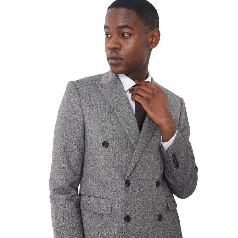 Burton Mens Herringbone Double-Breasted Slim Suit Jacket