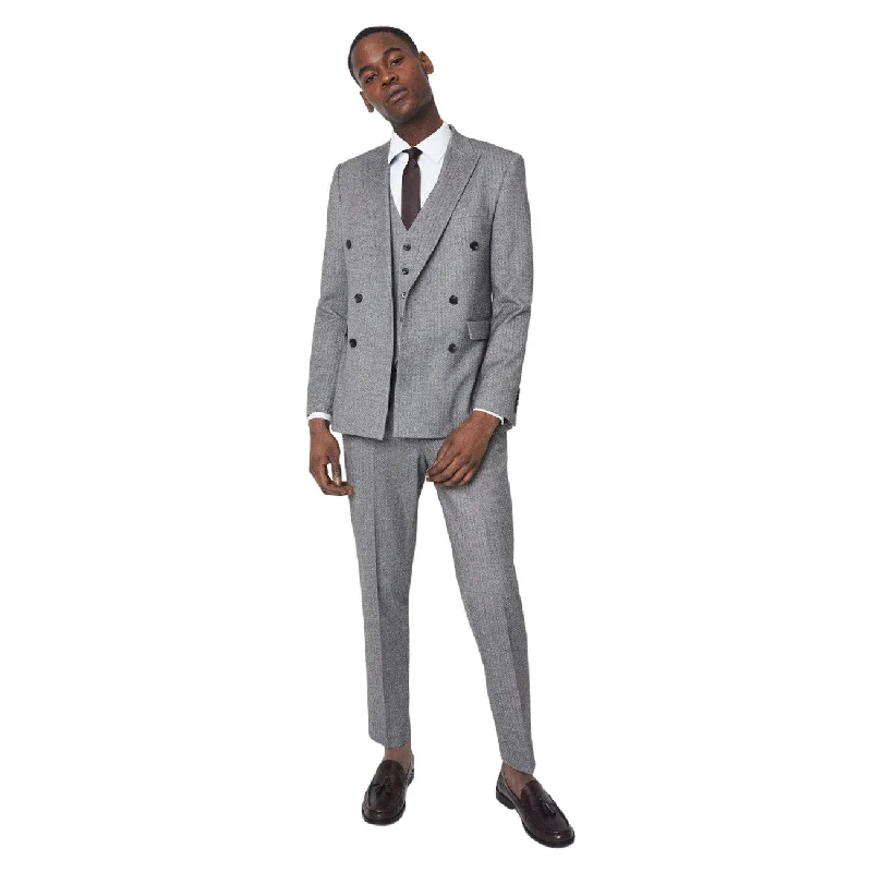 Burton Mens Herringbone Double-Breasted Slim Suit Jacket