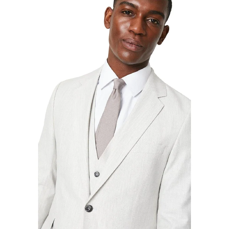 Burton Mens Linen Blend Single-Breasted Slim Suit Jacket