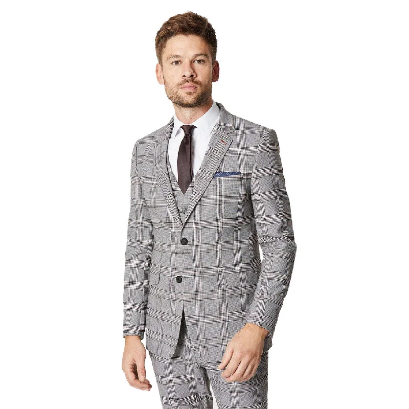 Burton Mens Retro Check Single-Breasted Skinny Suit Jacket