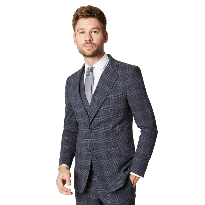 Burton Mens Retro Check Single-Breasted Slim Suit Jacket