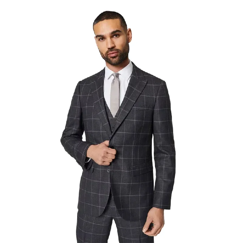 Burton Mens Windowpane Check Slim Tailored Suit Jacket