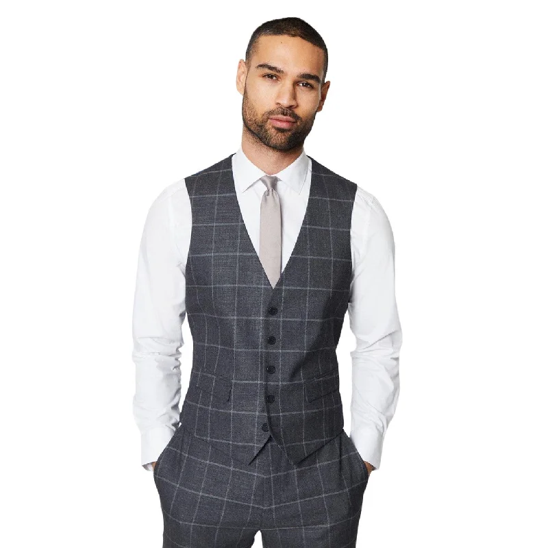 Burton Mens Windowpane Check Slim Waistcoat