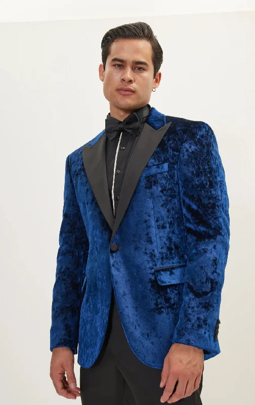 Paisley Velvet Peak Lapel Blazer - Navy