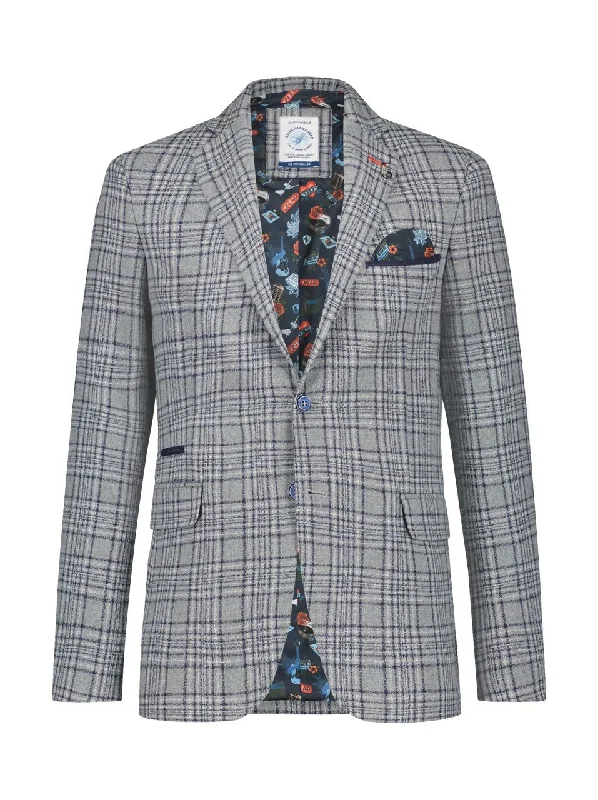 Textured Check Blazer - Grey