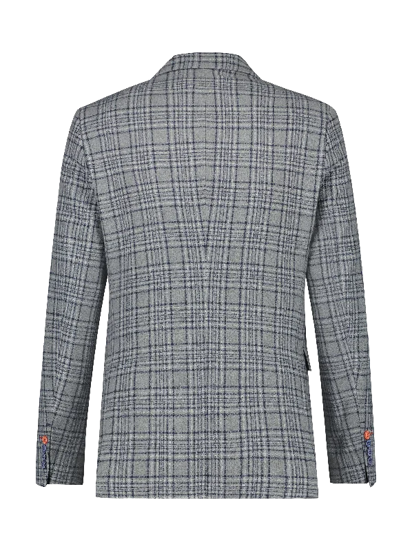 Textured Check Blazer - Grey