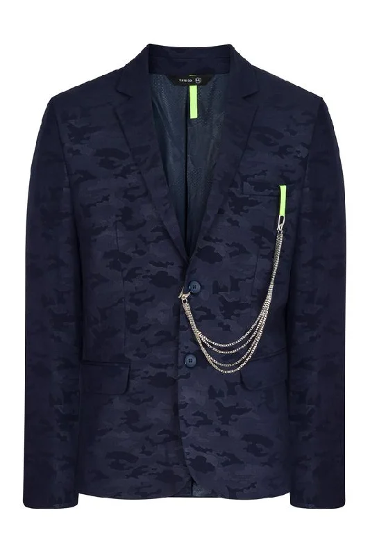 Tonal Camo Print Blazer - Navy