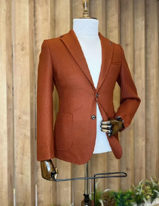 Wool Patch Pocket Blazer - Rust