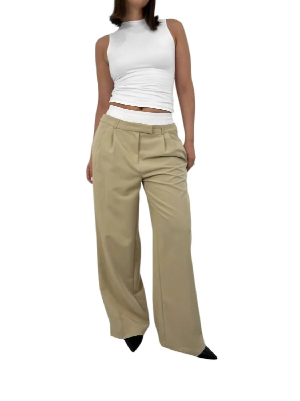 Boxer Waist Wide Leg Trousers In Tan