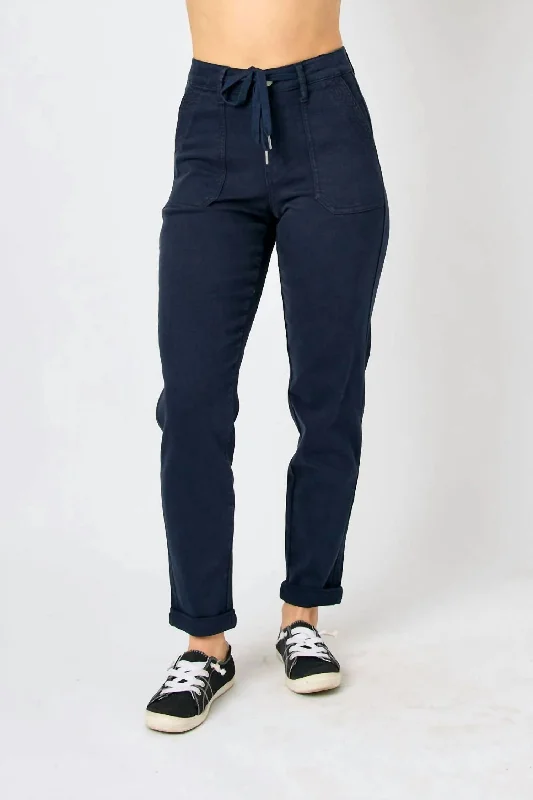 High Waist Garment Dyed Cuffed Jogger In Navy