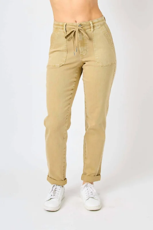 High Waist Garment Dyed Cuffed Joggers In Khaki