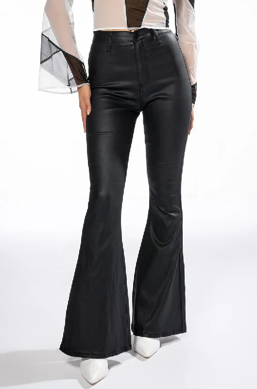 ON DUTY VEGAN LEATHER HIGH RISE FLARE PANTS LONG INSEAM